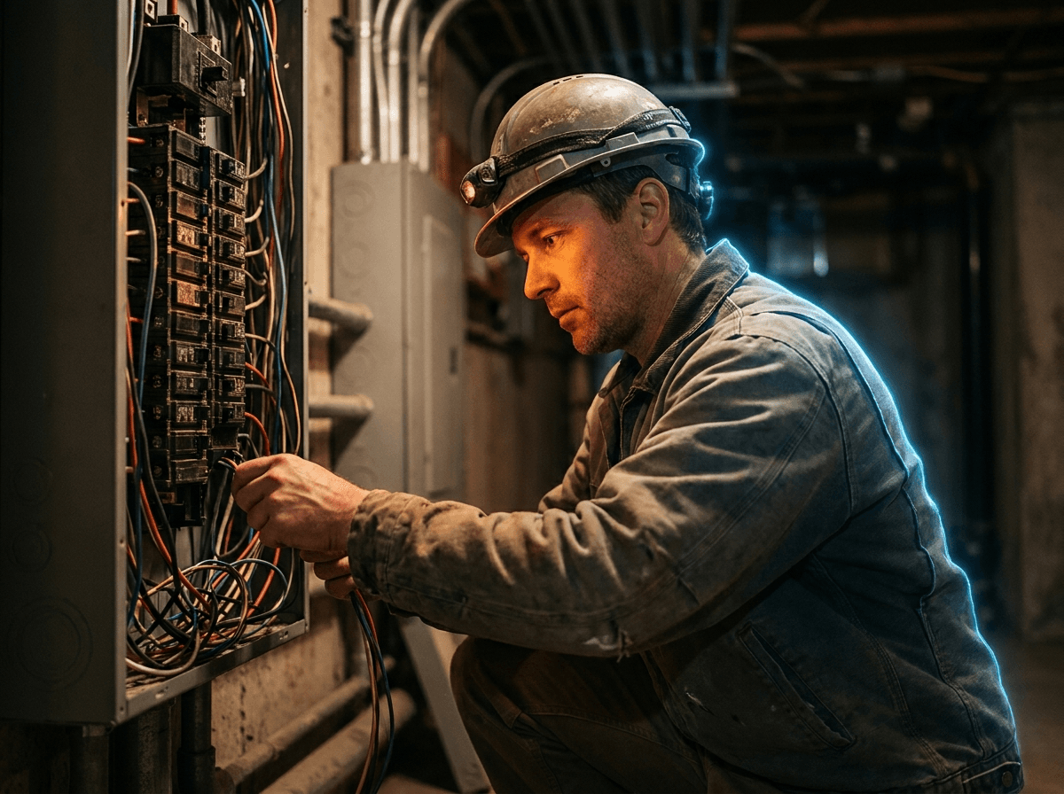Electrical contractor at work