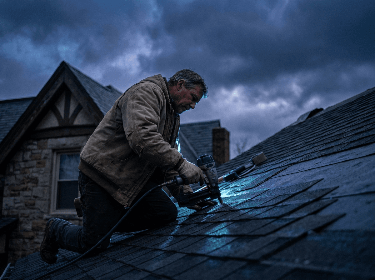 Roofing contractor at work
